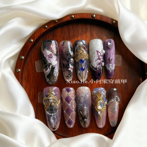 原创【 半盏星光 】小何家纯手工穿戴甲·高级手绘美甲贴片