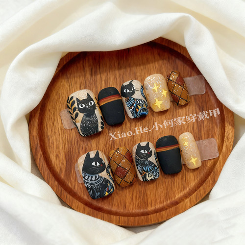 原创【 猫尾诗】小何家纯手工穿戴甲·高级手绘美甲贴片