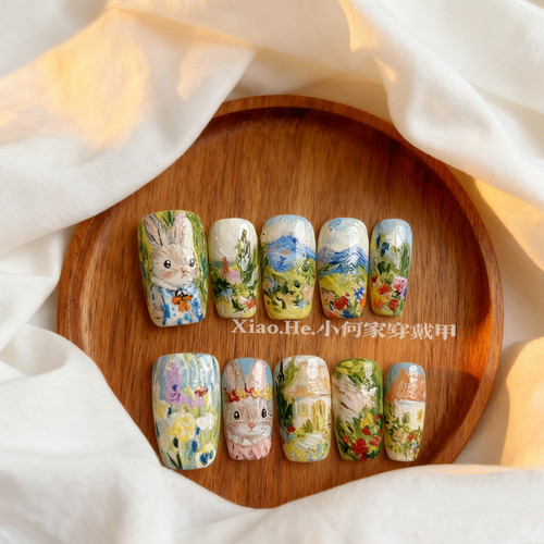 原创【 花园里 】小何家纯手工穿戴甲·高级手绘美甲贴片