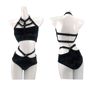 钢管舞黑色练功服表演性感丝绒挂脖演出服中低腰商演大气舞蹈服