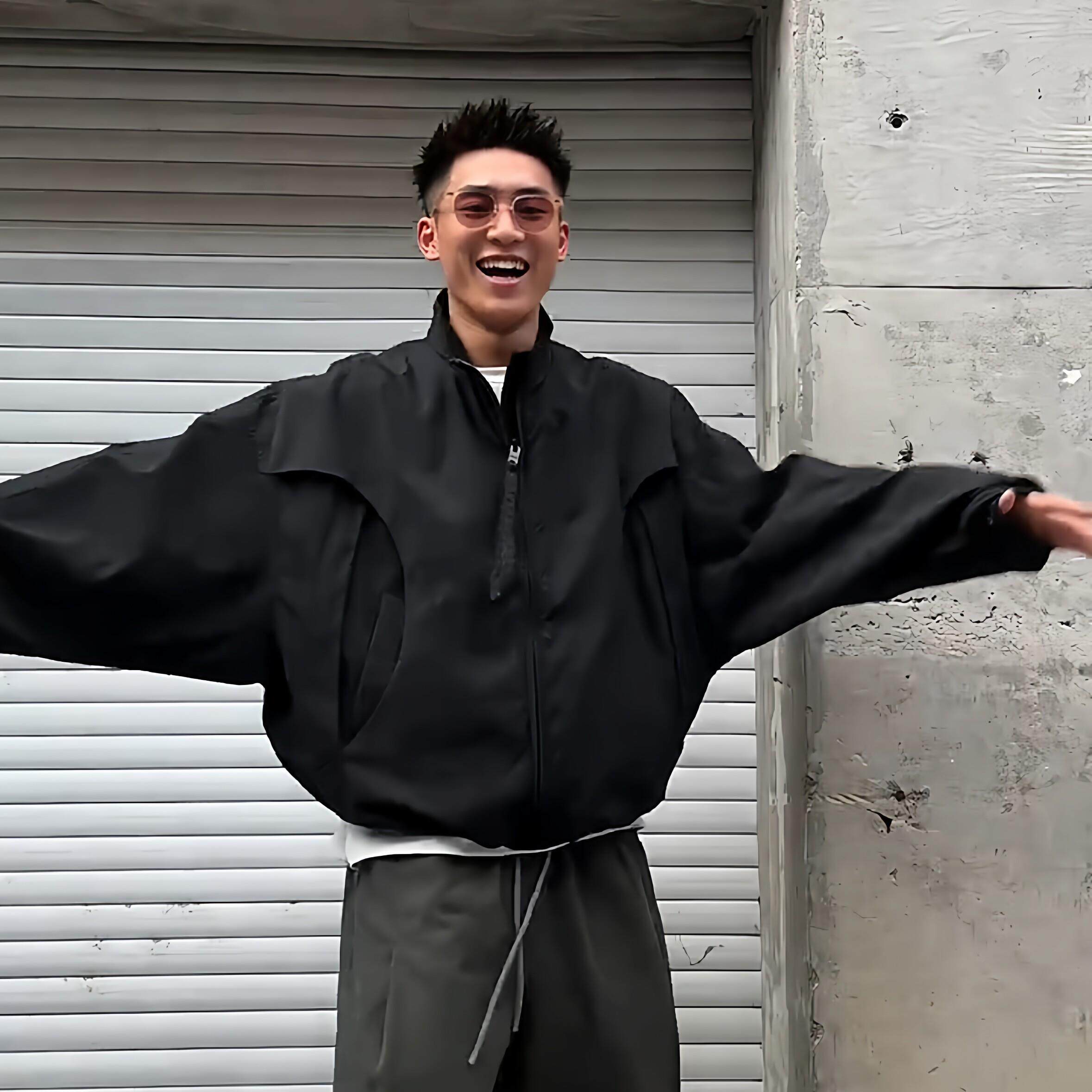 秋季新款美式短款蝙蝠袖外套男潮牌痞帅宽松百搭防风上衣立领夹克