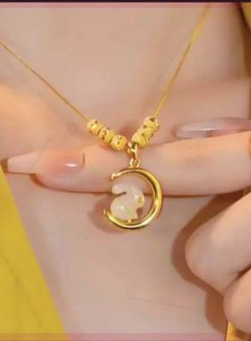 钨合金项链 网红爆款饰品22年新款【福兔追月】高级感月亮兔项链