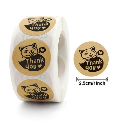 Kawaii Cat Thank You Stickers 50-500pcs Round Cartoon Animal