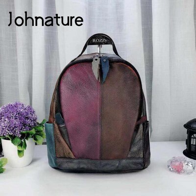 Johnature 2020 New Retro Genuine Leather Backpack Women Bag