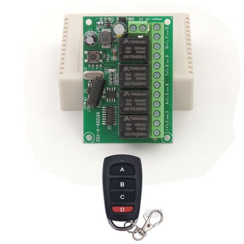 433MHz Universal Remote Control DC 12V 24V 4CH RF Wireless R