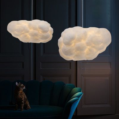 Floating white clouds chandelier silk cloud lights hotel lob