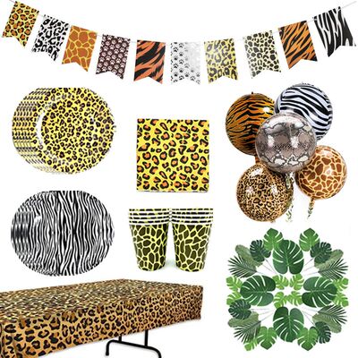 10 Guests Woodland Animals Disposable Tableware Leopard Prin