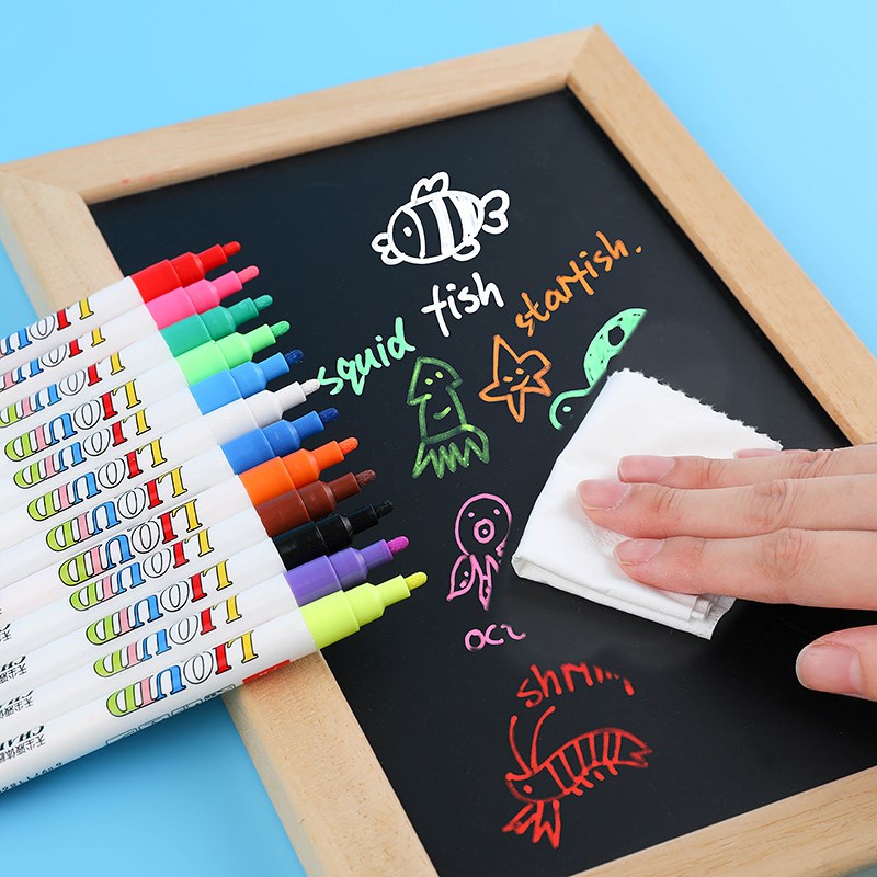 12pcs/set 3mm Liquid Chalk Pen Marker Glass Windows Blackbo