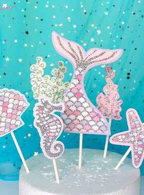 5pcs Mermaid Party Decorations Birthday Cake Topper Baby Boy