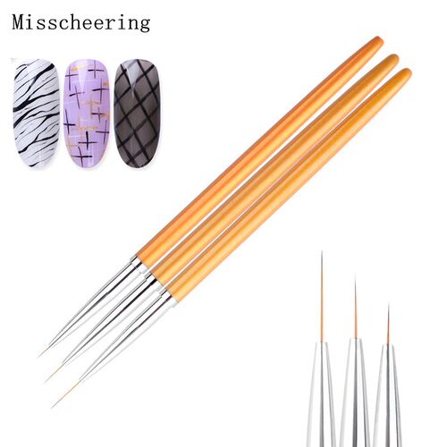 3Pcs/Set Professional Gold Metal Handle Nail Art Brush 3d N