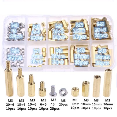 120pcs M3 Male Female Brass Spacer Standoff Screw Nut Assort