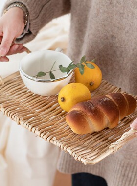 Handwoven  Storage Tray With Handle Round Square Wicke