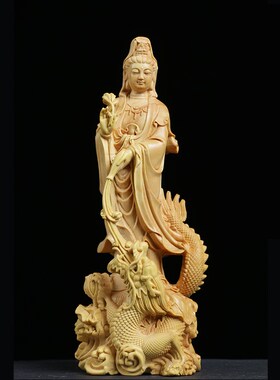 Boxwood Carving Buddha Sculpture Hall Feng Shui Decoration C