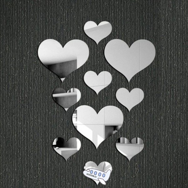 10pcs Love Heart Acrylic 3D Mirror Wall Sticker Mural Decal