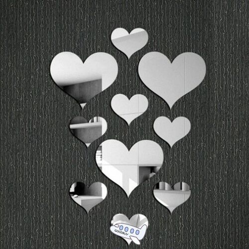10pcs Love Heart Acrylic 3D Mirror Wall Sticker Mural Decal