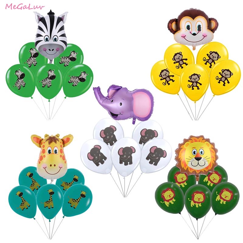 6pcs Large Animal Head Face Foil Balloons Farm Jungle Birthd