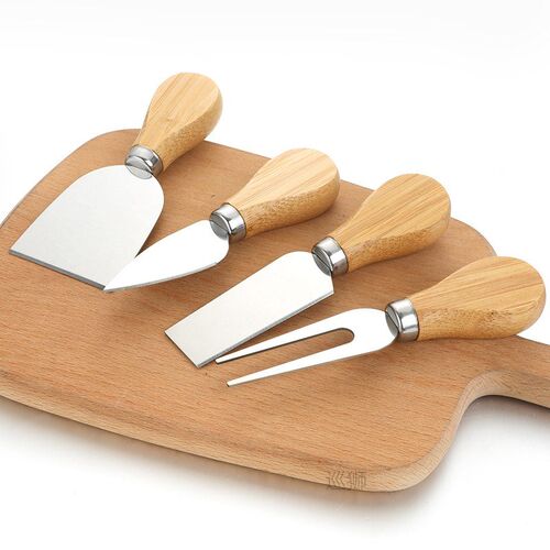 WIKHOSTAR 4pcs/set Stainless Steel Cheese Knives Oak Handle