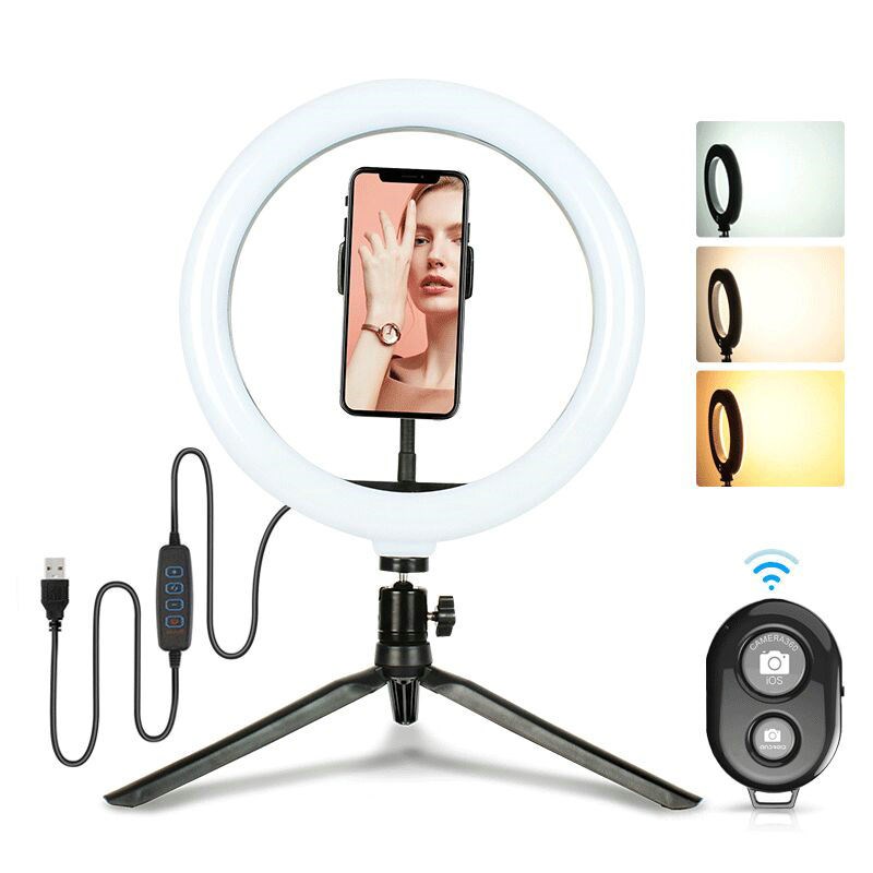 Selfie LED Fill Ring Light w/Desk Tripod Stand Bluetooth rem