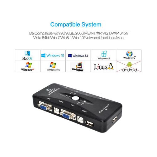 4 Port USB 2.0 KVM Switch 1920*1440 VGA Switch Box Adapter a