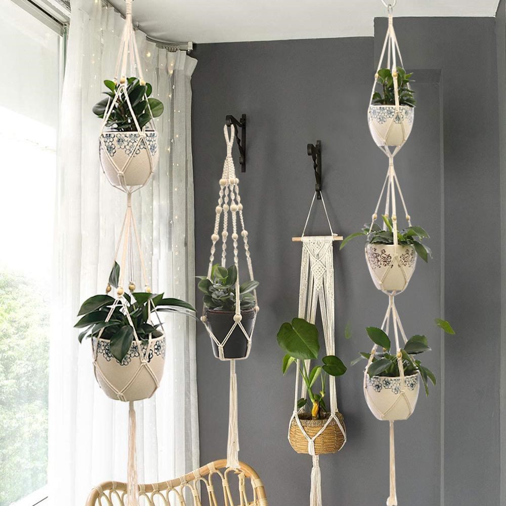 Hanging Plant Handmade Macrame Plant Hanger Flower Pot Plant_虎窝淘