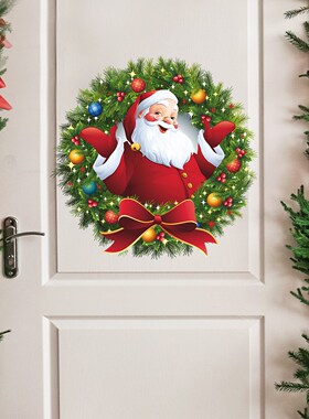Christmas Santa Claus Wreath Door Sticker Window Stickers Wa