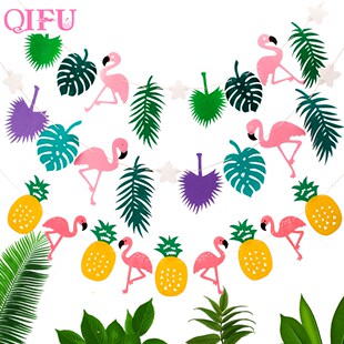 Flamingo Coconut Leaves Birthday Party Bunting Garland Banne