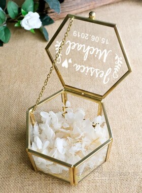 Peraonalized Wedding Gift Glass Wedding Ring Box Geometric R