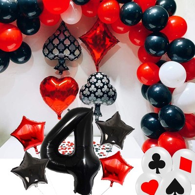 Casino Party Decor Number Ballon Birthday Banner Poker Foil