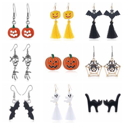 Funny Halloween Earrings Pumpkin Bat Party Skull Black Cat G