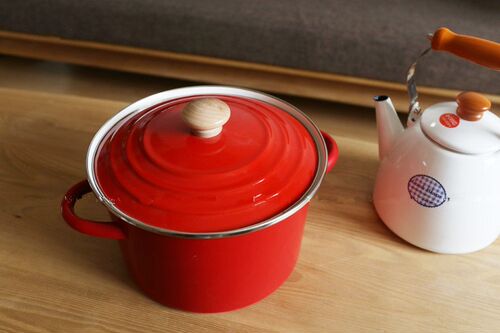 Red Enamel Pot Soup Pot vintage Volume 5L Diameter 24CM