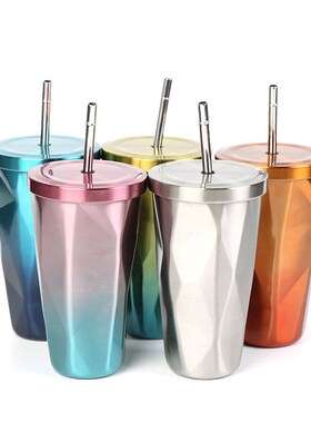 500ml Gradient Coffee Mug Diamond Double Layer Stainless Ste