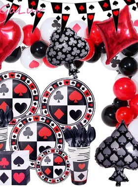 Casino Party Decor Tableware Birthday Banner Poker Aluminum