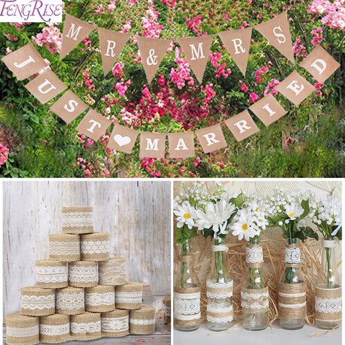 FENGRISE 2M Natural Jute Burlap Ribbon Rustic Wedding Decora