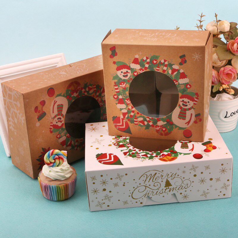 merry christmas cookie candy gift box with window santa clau