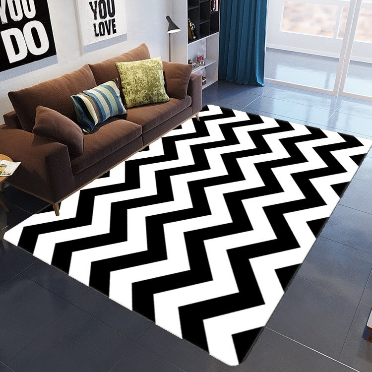 Modern black and white Wave Abstract Art Carpet Living Room