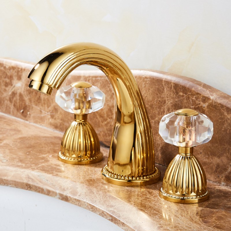 Luxury gold three hole basin faucet cold and hot detachable