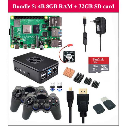 4 Model B Game Kit 8GB + 2.4Ghz Wireless Gamepads + 64G 32G