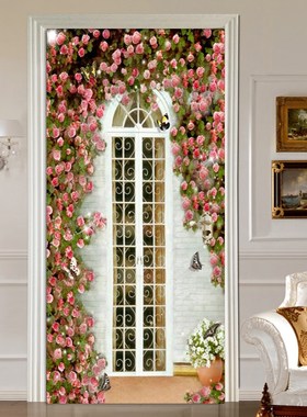 Door Sticker 3D Rose Flowers Window Wallpaper PVC Self Adhe