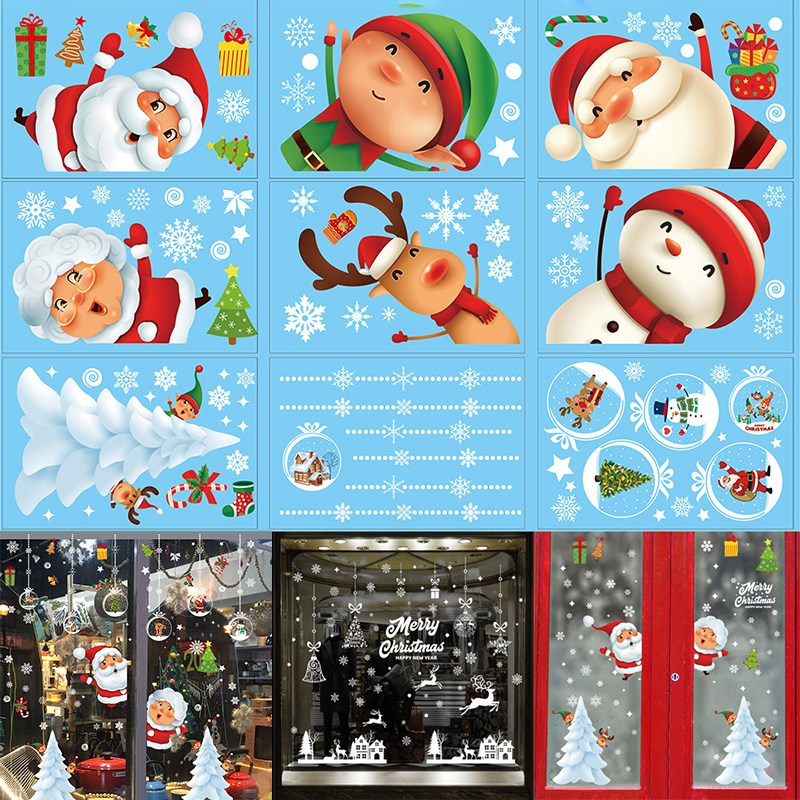 merry christmas wall stickers  santa claus deer glass window