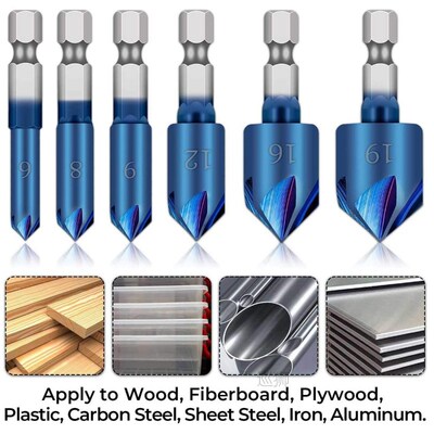 6PCS Industrial Countersink Drill Bit 1/4