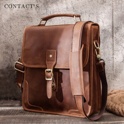 Retro Crazy Horse Leather Men's Shoulder Bag Multifunctiona