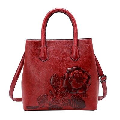 Luxury Rose Print Solid Female Handbag Exquisite Fashion El