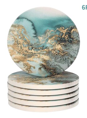 Coaster Set Marble Pattern Coffee Tea Dining Table Easy Clea