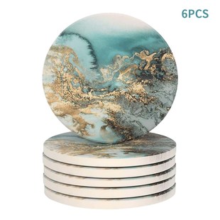 Coaster Set Marble Pattern Coffee Tea Dining Table Easy Clea