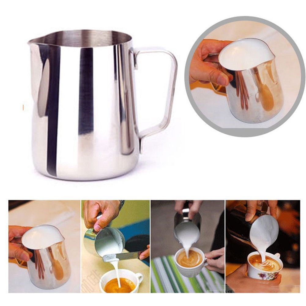 Stainless Steel Frothing Coffee Pitcher Pull Flower Cup Capp