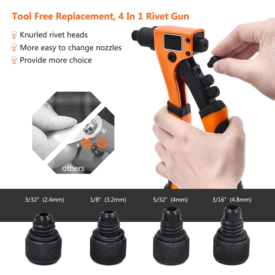 8” Hand Riveter Guns 4 in 1 Pop Heavy Duty Manual Rivet Nut