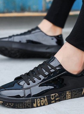 Weweya New Patent Leather Shoes For Men Gold Glossy Graffit