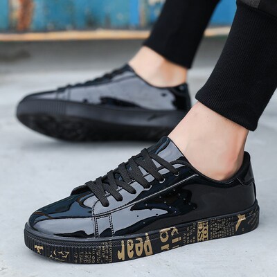 Weweya New Patent Leather Shoes For Men Gold Glossy Graffit