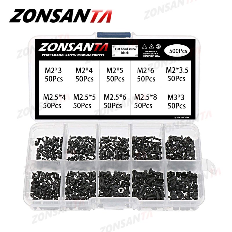 500Pcs M2 M2.5 M3 Screw Flat Head Phillips Machine Screws La