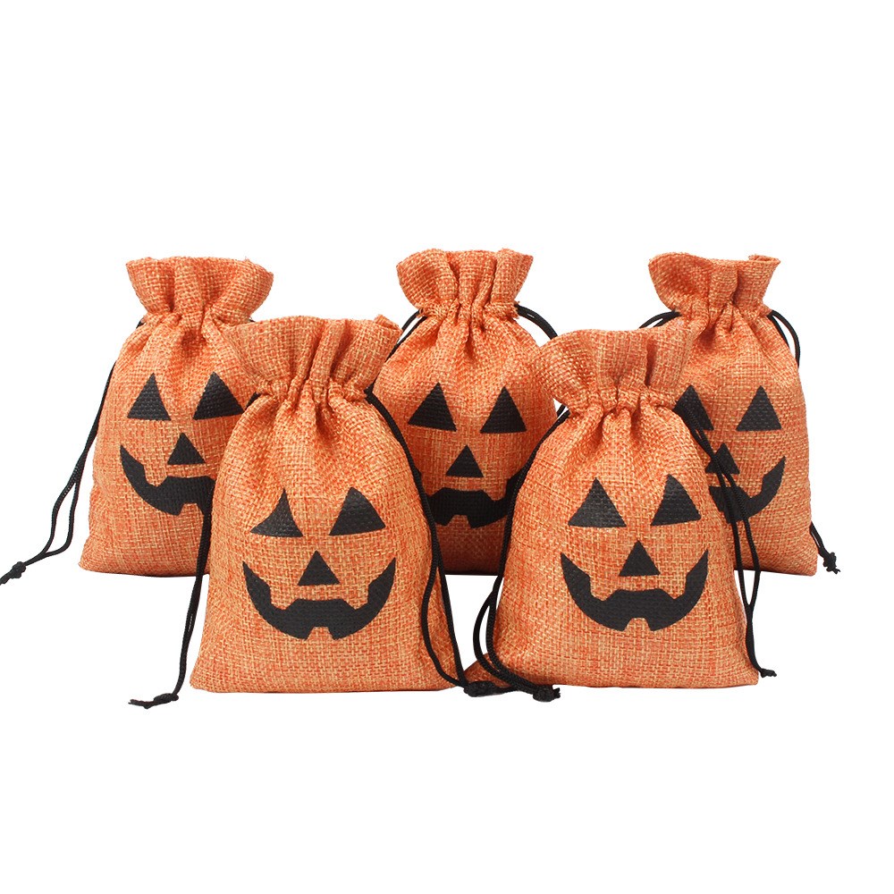 halloween burlap gift bag orange pumpkin trick or treat part